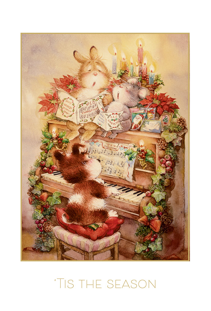 Pup Playing Piano Christmas Card Lisi Martin
